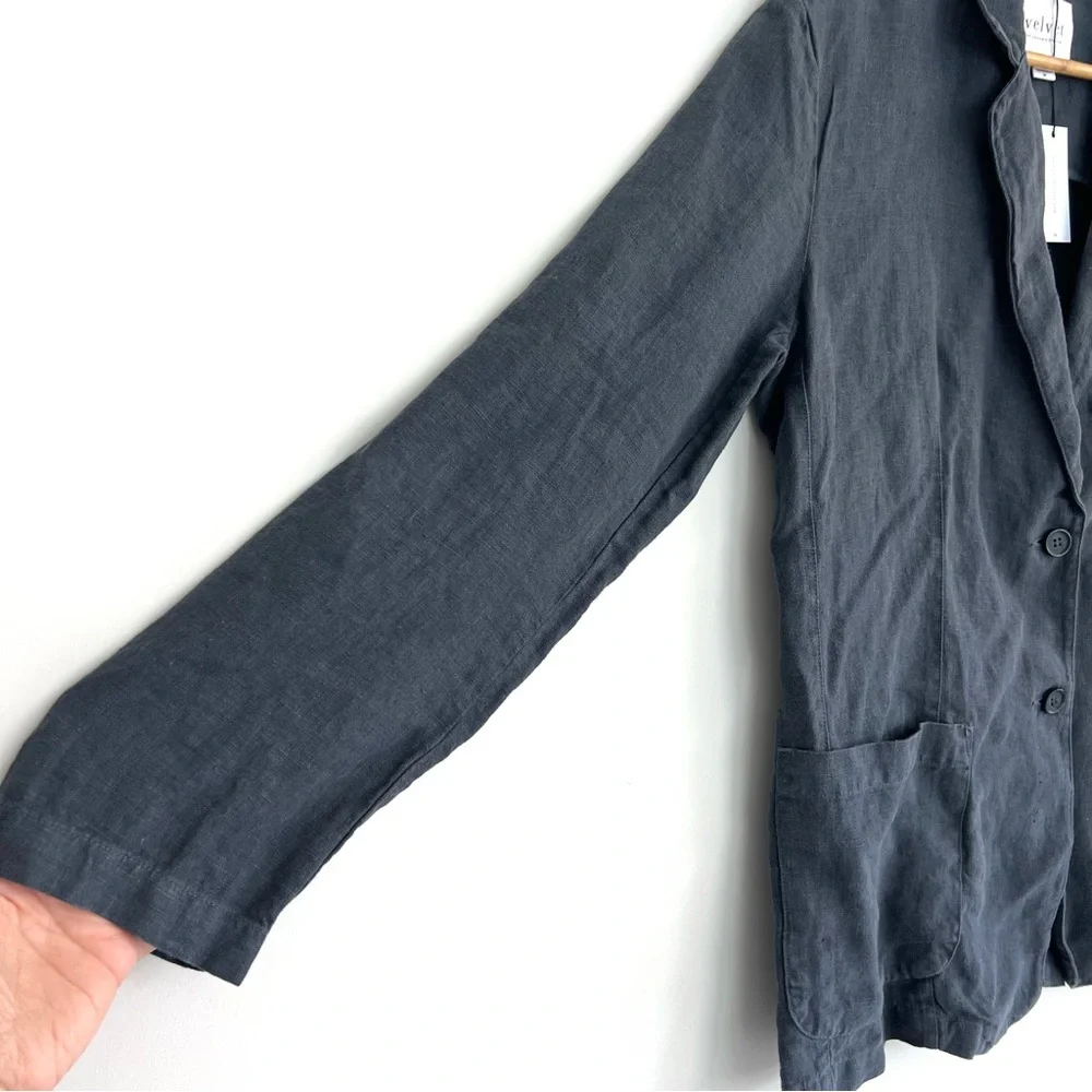 ANTHROPOLOGIE Velvet by Graham & Spencer Iman Gray Woven Linen Blazer Sz M NWT